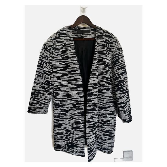Jenni Kayne Open Front Knit Cotton Sweater Jacket Marled Black and White Small - Picture 2 of 5